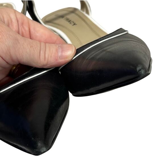 Ellen Tracy high heel strappy shoes black & white leather US 8M Boss Lady style - Picture 6 of 11